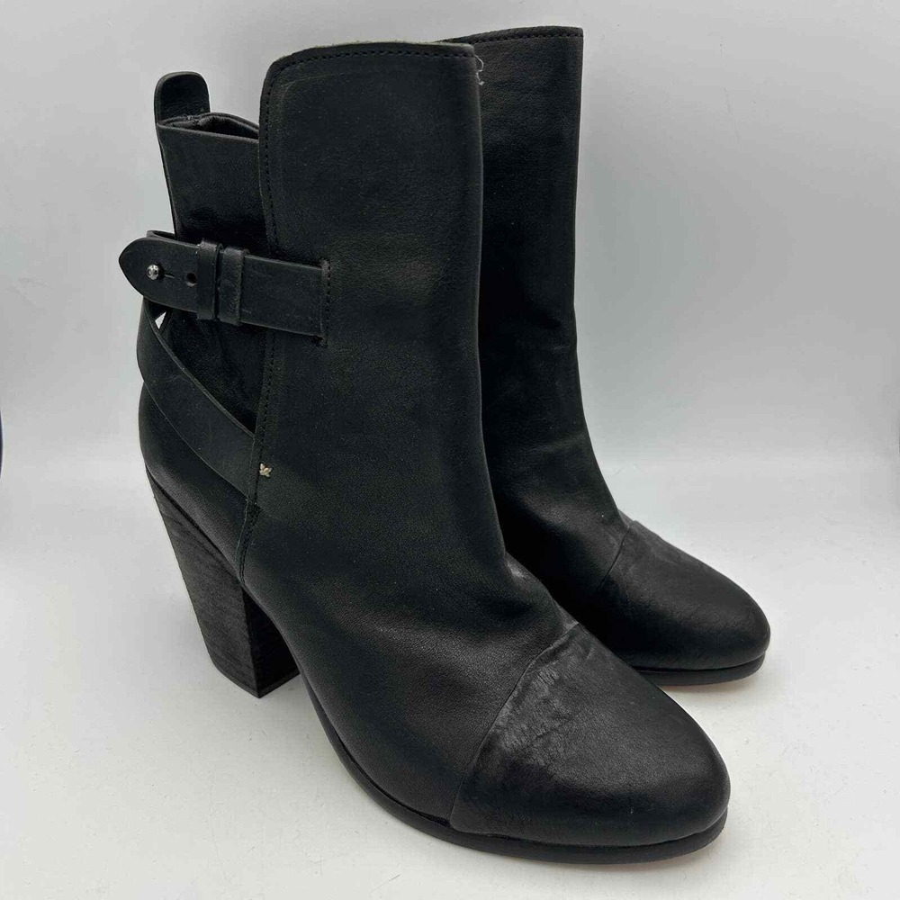 Rag & Bone Womens Size 38 Black Leather Heeled‎ Booties Boots Strappy Shoes